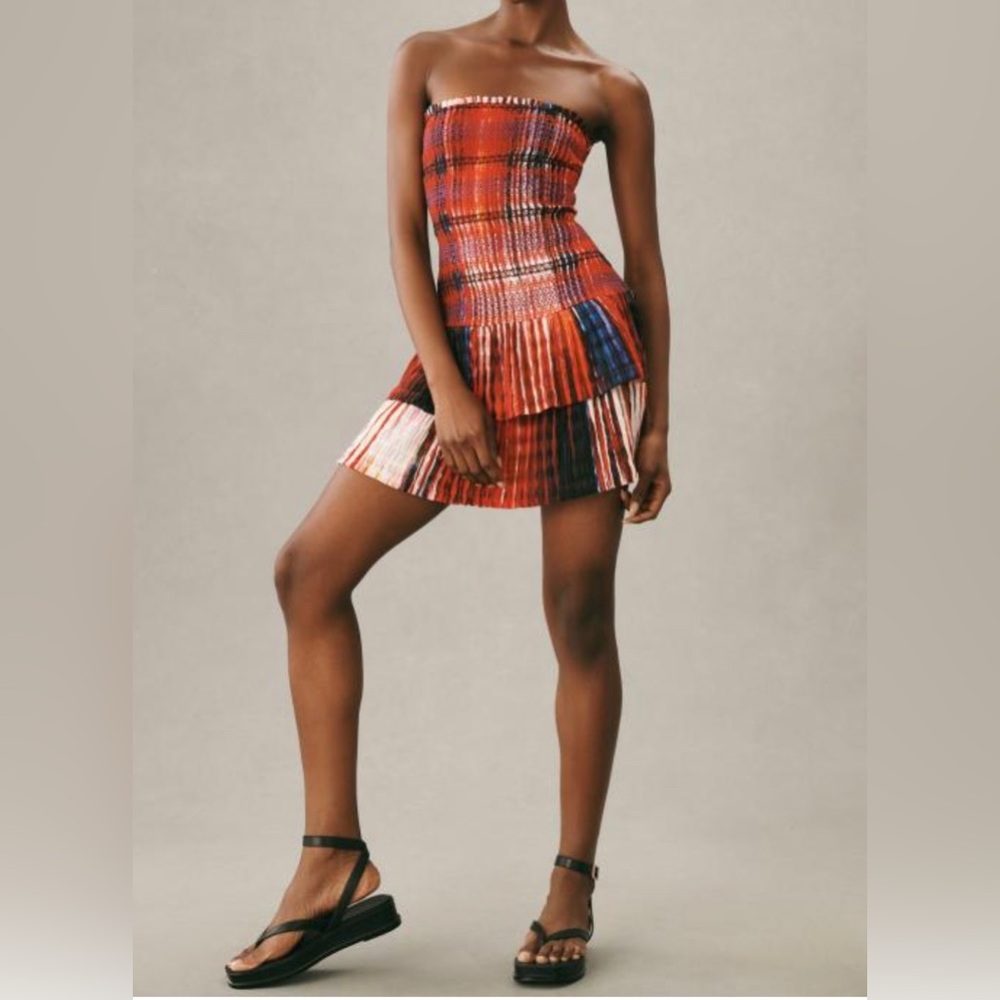 Chic Red Plaid Pleated Dress